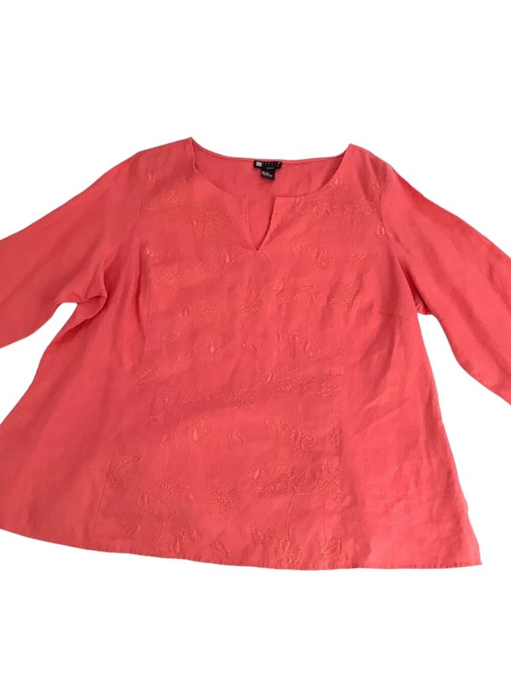 Linen Embroidered Pink Coral Tunic Carole Little Size Large